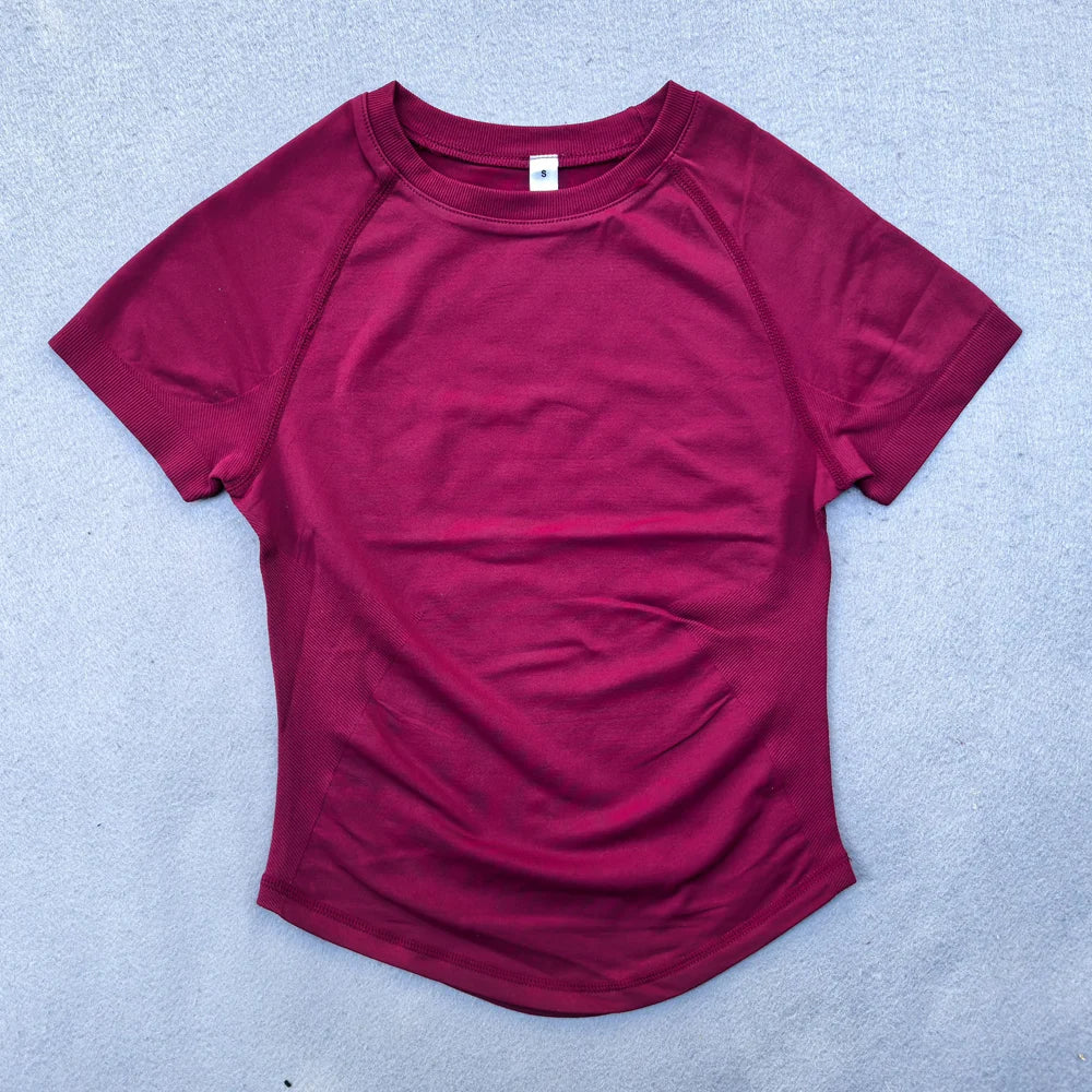 Nahtloses Yoga-Top für Damen Kurzarm Gym Crop Top Leichtgewichtige Yoga-Shirts Fitness-Gym-Shirts Elastische Sport-Shirts