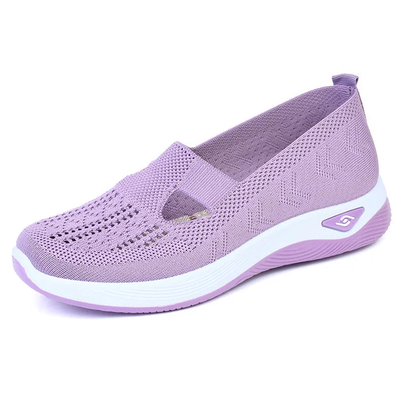 Damen Neue Sommerschuhe Mesh Atmungsaktive Sneaker Leichte Slip-on Plateau Freizeitschuhe Damen Rutschfeste Gehschuhe Gewebte Schuhe