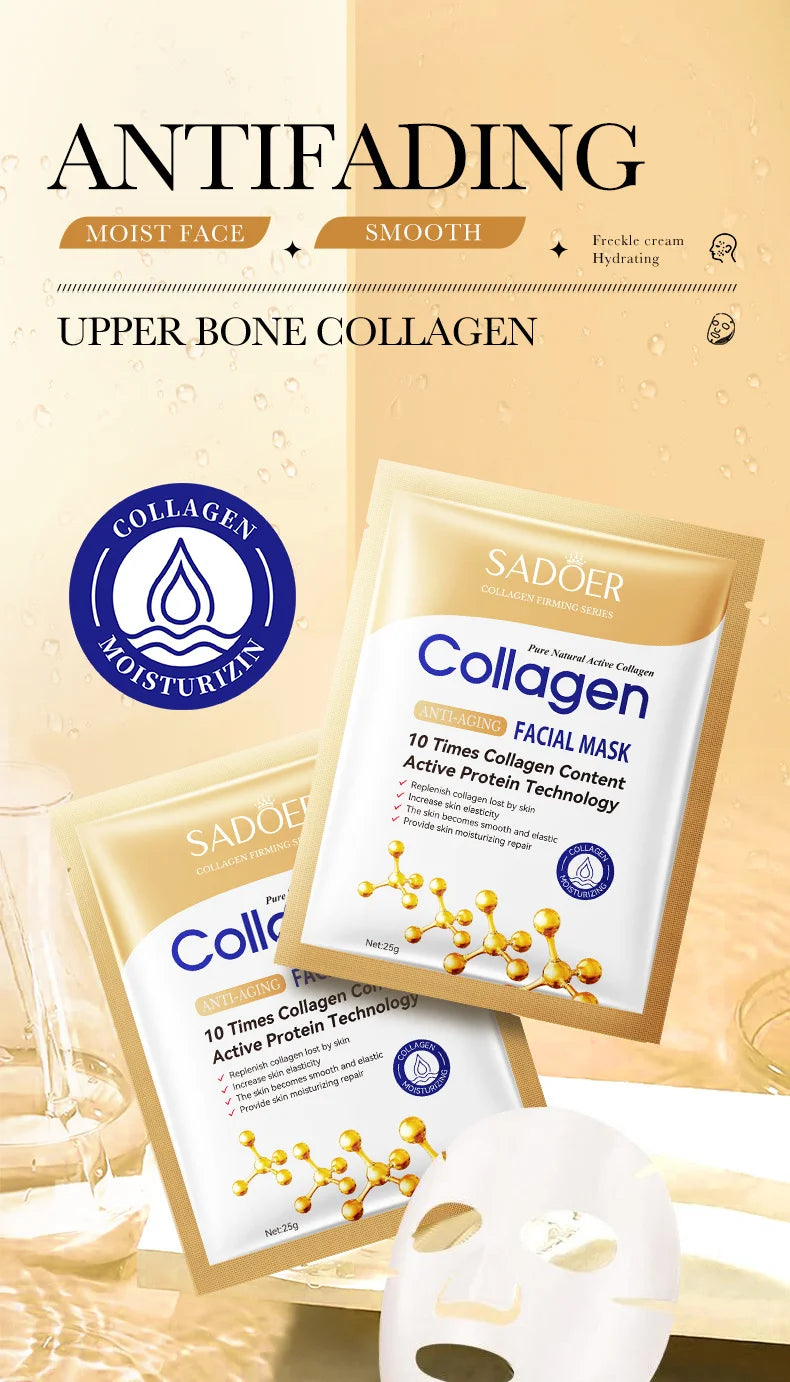 10 Stk. Kollagen Anti-Falten Gesichtsmaske Anti-Aging Mildert feine Linien Strafft die Haut Feuchtigkeitsspendend Aufhellend Hautpflege Koreanische Kosmetik