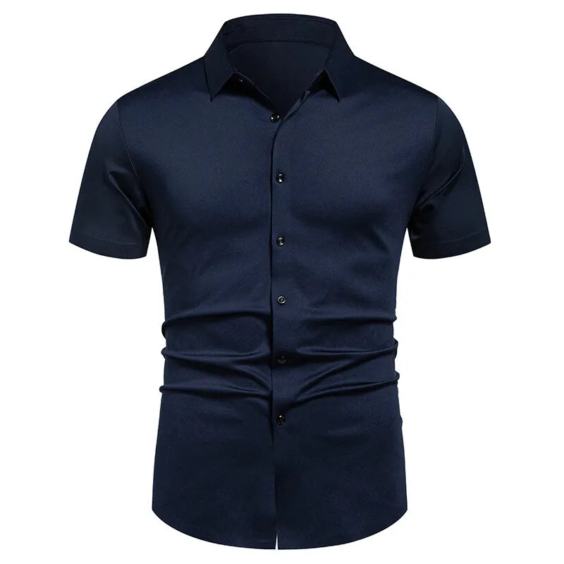 Herren Stretch Hemd Bügelfreie Hemden Regular Fit Kurzarm Stretch Business Casual Button-Down Hemden