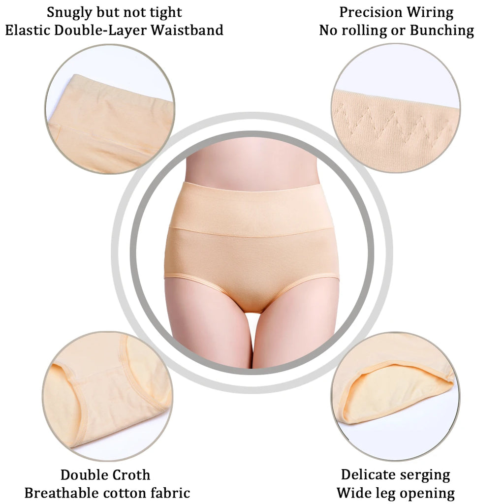 Molasus 5 Stück Damen Baumwollunterhosen Nahtlose Unterwäsche Hohe Taille Volle Abdeckung Damen Slips Set Atmungsaktive Unterhosen Übergröße