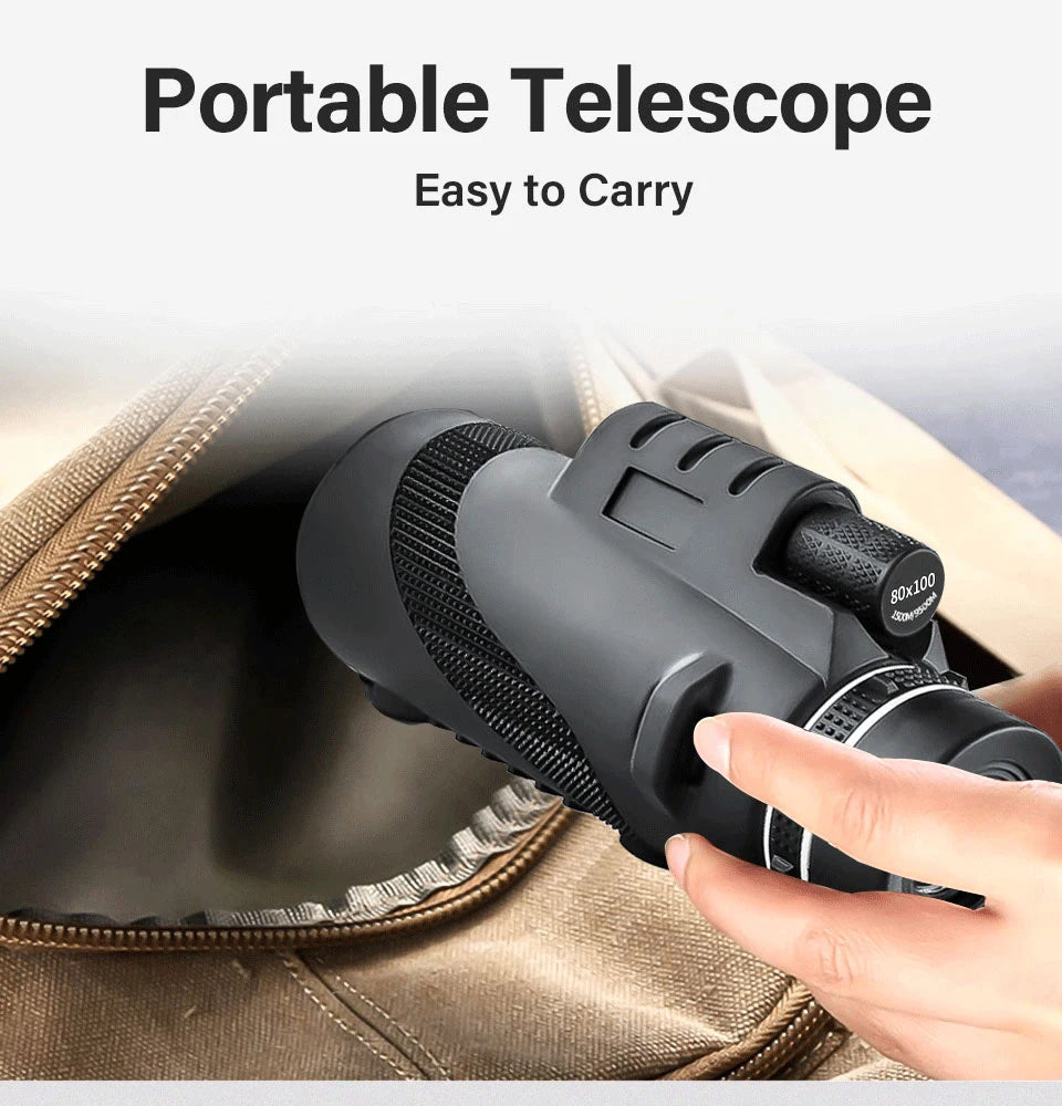 80x100 HD ZOOM Leistungsstarkes monokulares Teleskop Tragbares Fernglas Langstrecken-Teleskop Jagd Camping mit Stativ und Telefonclip
