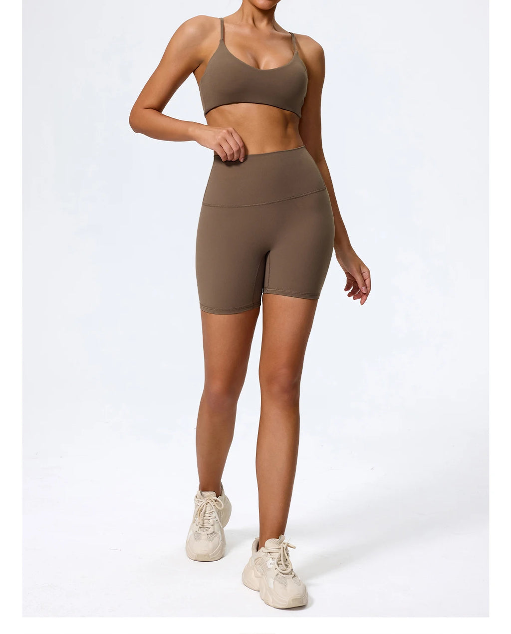 Hearuisavy Sommer Superweiches 2-teiliges Damen-Sportshorts-Set atmungsaktives Fitness-Yoga-BH Freizeit-Push-Up-Workout-Crop-Top