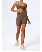 Hearuisavy Sommer Superweiches 2-teiliges Damen-Sportshorts-Set atmungsaktives Fitness-Yoga-BH Freizeit-Push-Up-Workout-Crop-Top