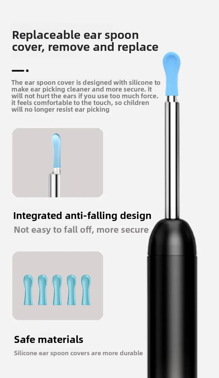 Visueller Ohrenschmalzentferner mit Kamera Sicherer Ohrenschmalz-Entfernungs-Endoskop mit 5M-Kamera Leuchtendes Otoskop Ohrenreinigungs-Tools Ohrenpflege