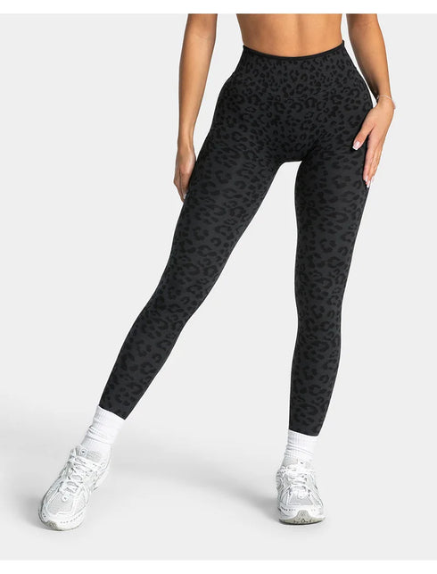 Teveo Eng anliegende, nahtlose Yoga-Leggings mit Leopardenmuster, hautfarbener hoher Elastizität, geeignet als Fitness-Laufhose
