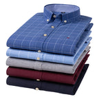 100 % Baumwolle Oxford Herrenhemden Langarm Kariert Weich Regular Fit Festliches Hemd Tasche Sozial Bluse Herrenkleidung S-7XL