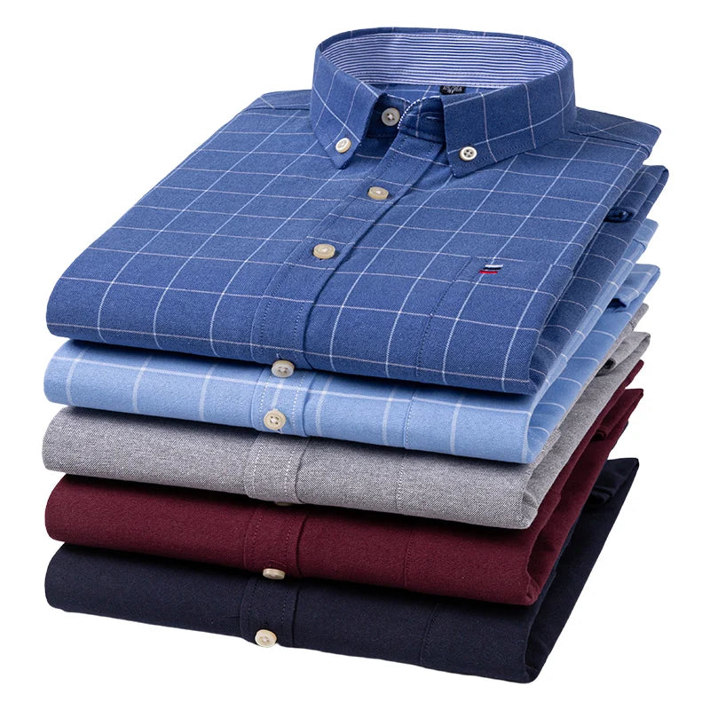 100 % Baumwolle Oxford Herrenhemden Langarm Kariert Weich Regular Fit Festliches Hemd Tasche Sozial Bluse Herrenkleidung S-7XL Hauptbild