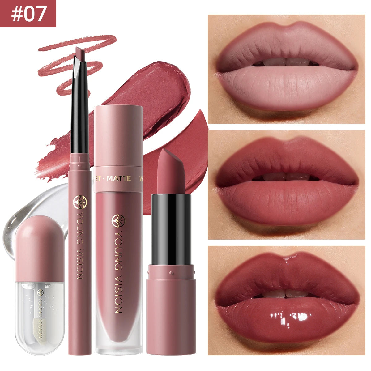 4tlg. Set Langanhaltendes Wasserdichtes Lippen-Make-up-Kit – Weicher, geschmeidiger cremiger Lippenstift & Lipgloss Lip Oil Set
