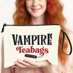 VAMPIRE Teabags Themed Kulturtasche Menstruationstasse Beutel Modische Tragbare Reise-Organizer Kreative Handgelenktasche Make-up-Taschen