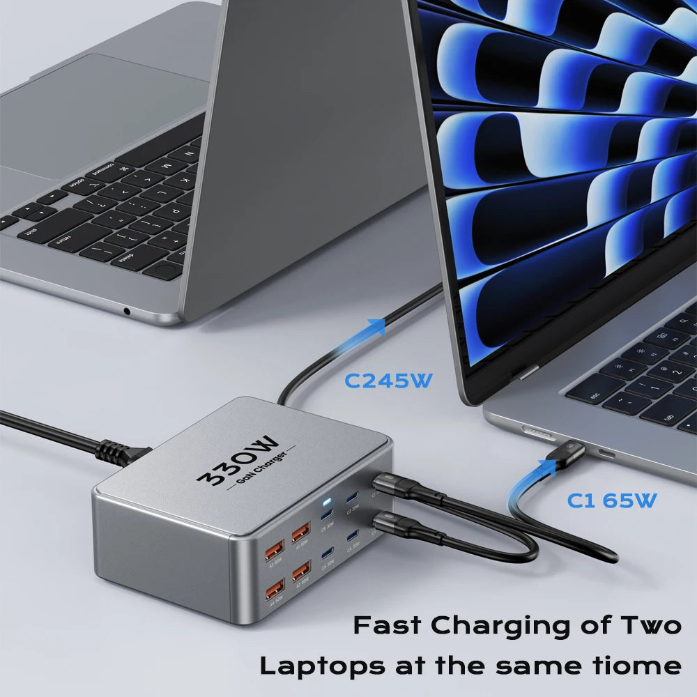 330W USB C GaN Ladegerät 100W PD3.0 PPS QC3.0 Multiport Schnellladestation für Laptop iPhone 15 16 Samsung Macbook Pro Tablet
