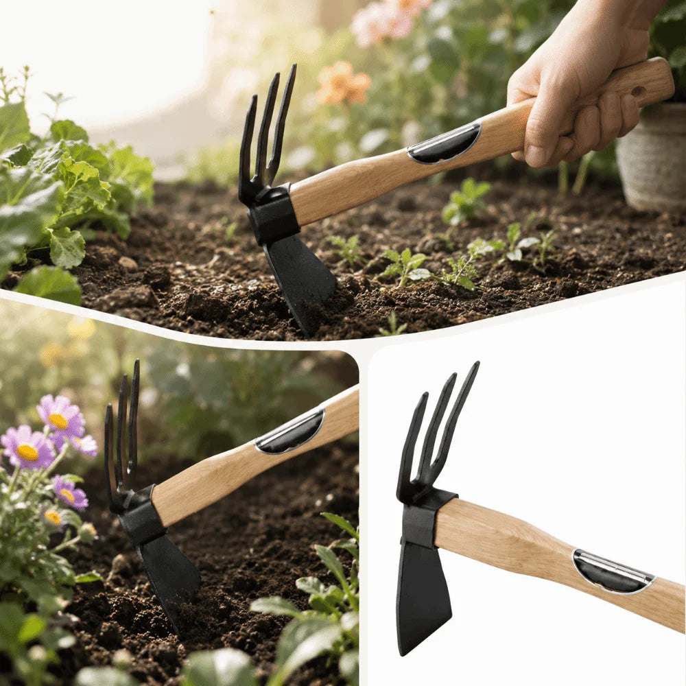 Robuster Hartholzgriff Kleine Handhacke Hochfester Metallkopf Leichtes Design Multifunktionales Gartenwerkzeug