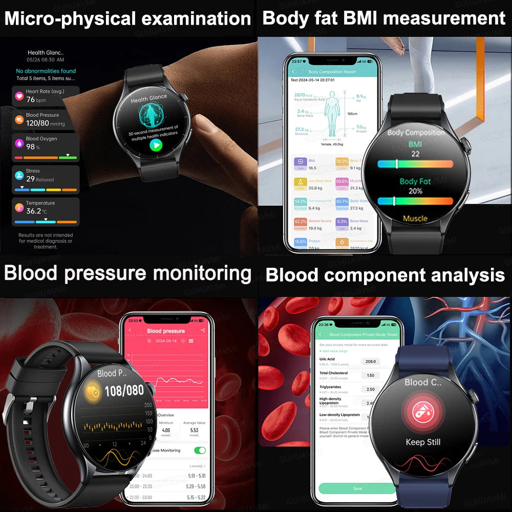 2026 Neue Smartwatch NFC EKG+PPG Blutsauerstoff Harnsäure Blutdruck Saphir Smartwatch Herren für Android iOS Smartwatch Herren