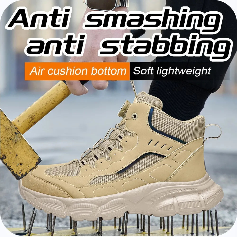 Rotationsschnallen-Sicherheitsschuhe für Herren mit Stahlkappe Durchtrittsicher, Antipunktion, Rutschfeste Arbeitsstiefel für Industrie und Schweißen