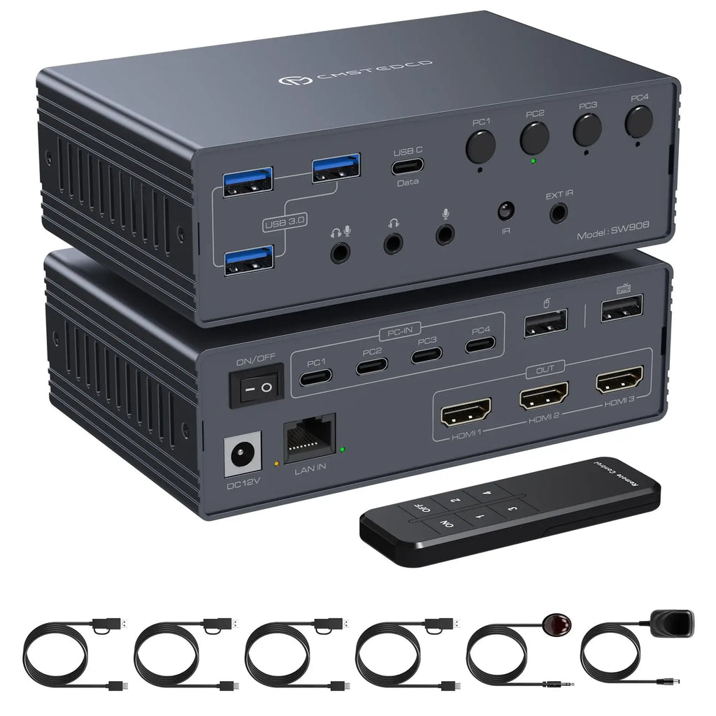 USB C Dockingstation HDMI KVM Switch 2/3/4 PCs 3 Monitore 4K@60Hz Thunderbolt 4 für 3 Monitore 2/3/4 Laptops mit DisplayLink