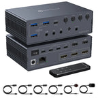 USB C Dockingstation HDMI KVM Switch 2/3/4 PCs 3 Monitore 4K@60Hz Thunderbolt 4 für 3 Monitore 2/3/4 Laptops mit DisplayLink
