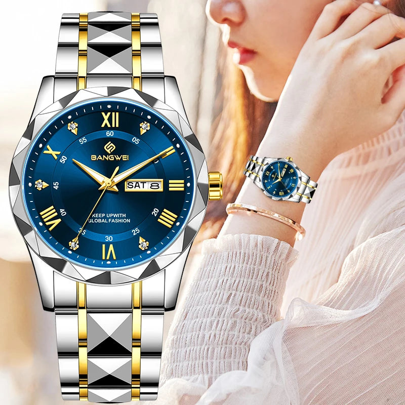 BANGWEI Elegante Luxus Quarz Damenuhr Mode Klassisch Einfach Edelstahluhren Automatisches Datum Wasserdicht Diamant Damen Armbanduhr
