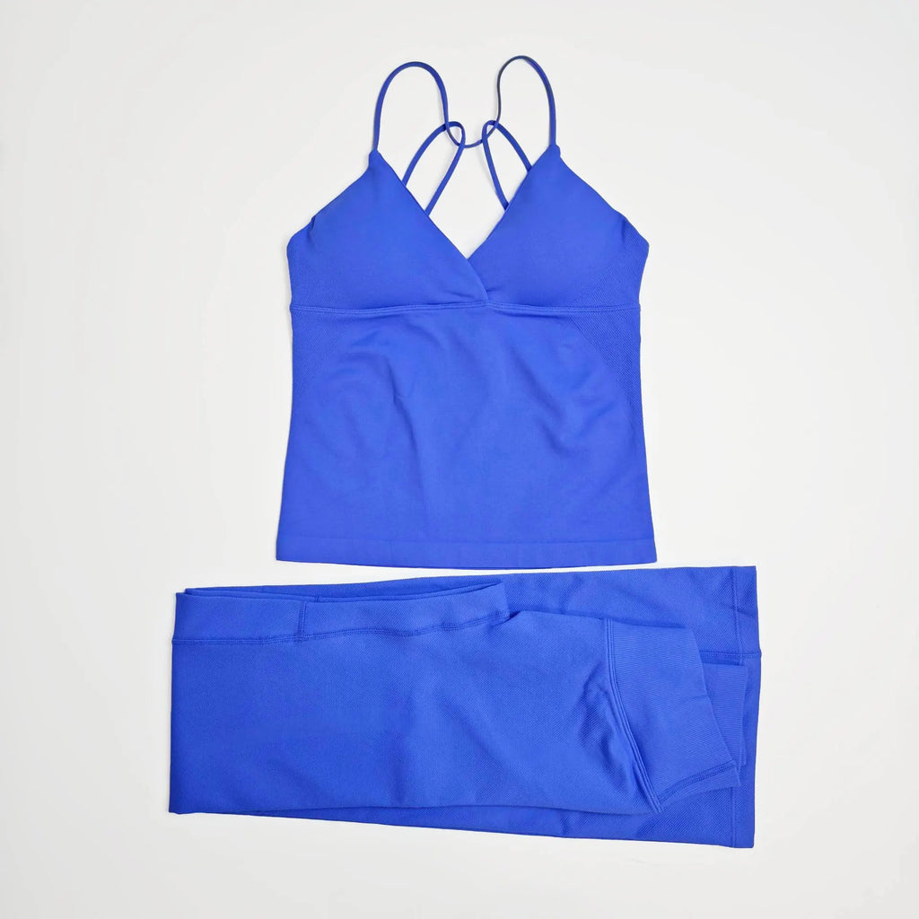 NCLAGEN Damen-Sportbekleidung, Vision-Set, verdrehtes Langarm-Oberteil vorne + Schlaghose, 2-teiliger Fitnessanzug, Trainings-Lauf-Outfit, Fitnessstudio-Kleidung
