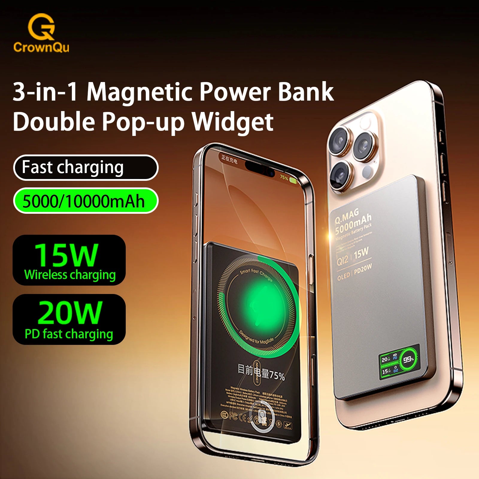 QI 2.1 Magnetische Powerbank Kabelloses Schnellladen Tragbarer externer Ersatzakku für iPhone 12-17 Pro Watch Airpods 5000/10000mAh