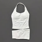 2-teiliges Sportset Damen Rückenloses Tanktop Hohe Taille Scrunch Nahtlose Shorts Fitnesskleidung Activewear Trainingssets Gym Anzug