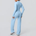 2-teiliges schnelltrocknendes Sport-Fitness-Bekleidung Yoga-Set Damen Yoga Reißverschluss Langarm High Waisted atmungsaktive weite Hose Set