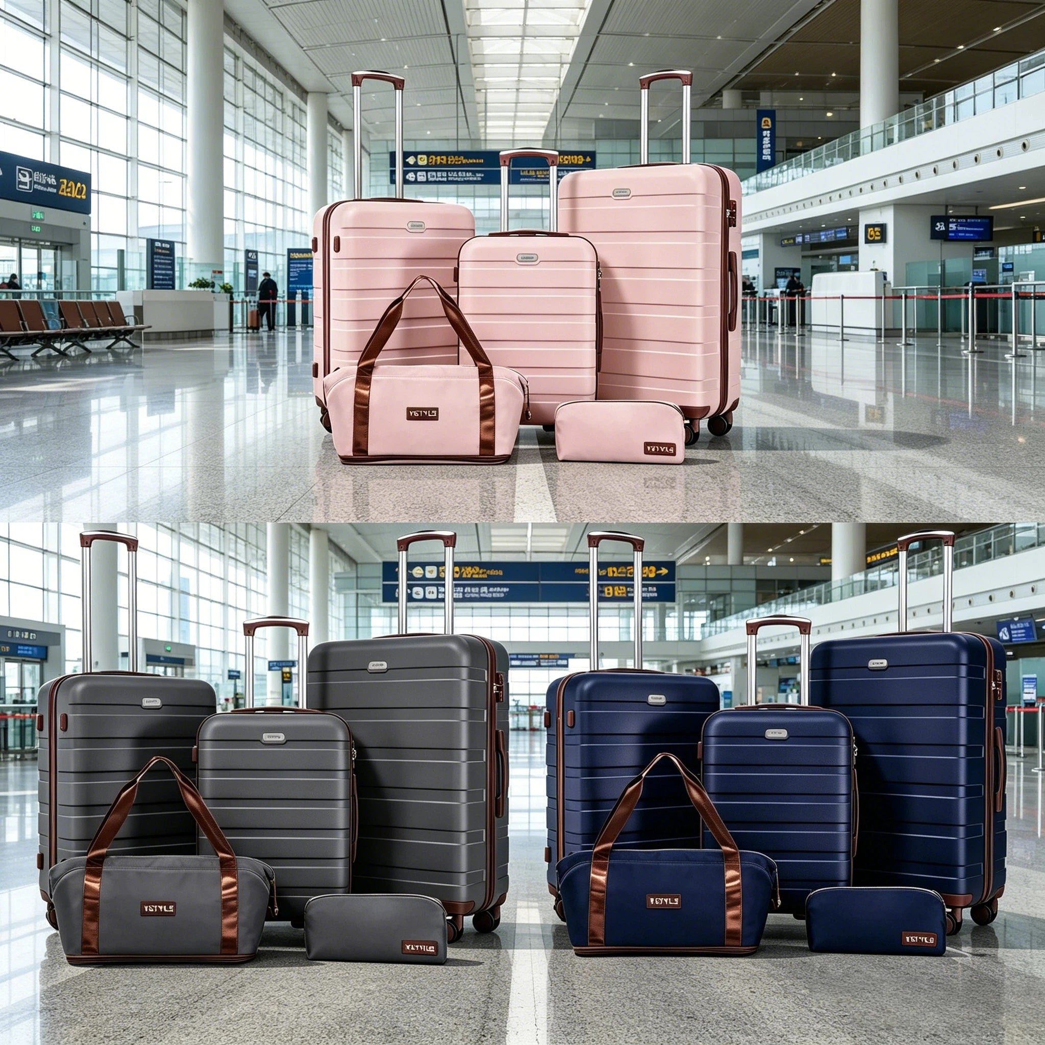 Premium 5-teiliges Hartschalen-Gepäckset, multi-Größen 20/24/28 Zoll Reise-Trolley-Koffer, leichtgängige 360°-Rollen mit TSA-Sicherheitsschloss, komplettes Reise-Set mit Handtasche & Kosmetiktasche