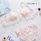 Besticktes Schleifen-Dessous-Set für Damen, japanisches süßes BH-Set, Triangel-Cup ohne Bügel, Studentenunterwäsche