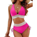 Sexy tiefer V-Ausschnitt Bikini Set Damen 2026 Sommer Strand mit Brustpolster Bademode High Waist Kordelzug Triangel Bikini