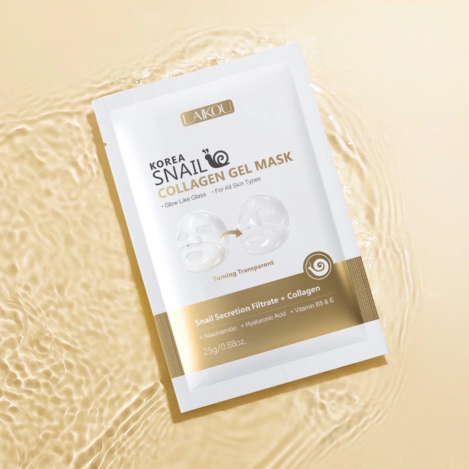 LAIKOU Korea Schnecken-Kollagen-Essenz-Maske, feuchtigkeitsspendende Tuchmaske, Anti-Falten-Gesichtsmaske, straffende Hautpflege, 25g*20 Stück