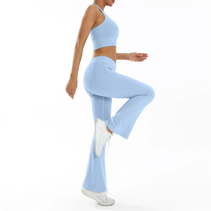 Scrunch-Sportanzug Damen Yoga-Set Gymnastik-Kleidung Sexy Sport-BHs und Schlaghosen-Sets Fitness-Outfits Damen Trainingskleidung