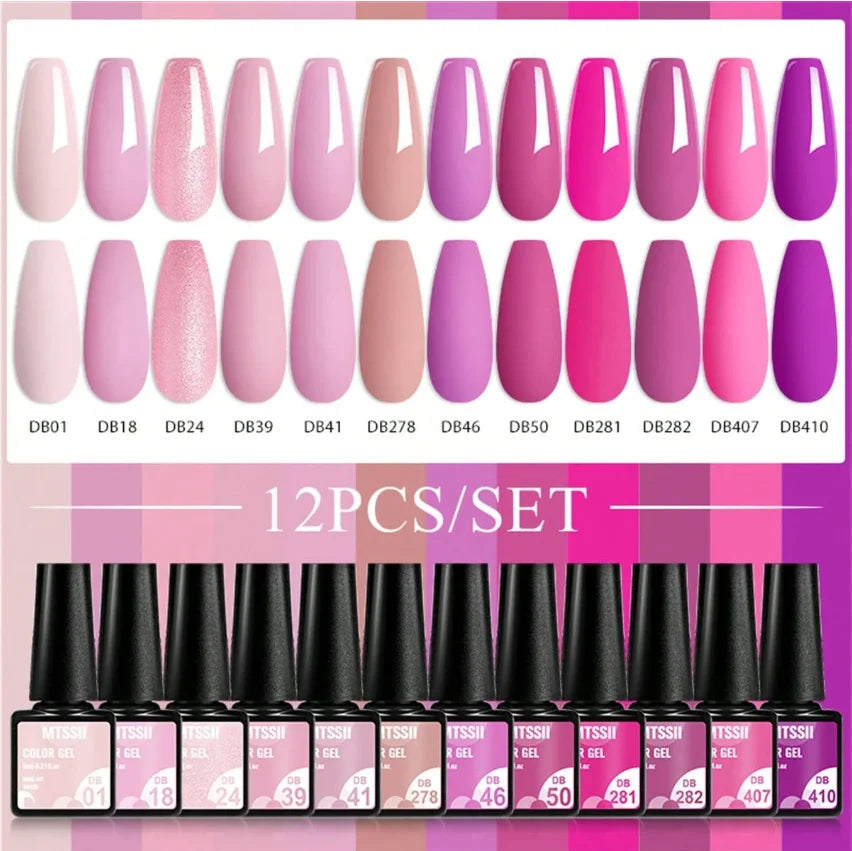MTSSII 12tlg. Gellack-Set Nude Rosa Rot Glitzer Semi Permanent Soak Off UV Gel Nagellack Maniküre Kit Nagelzubehör DIY