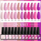 MTSSII 12tlg. Gellack-Set Nude Rosa Rot Glitzer Semi Permanent Soak Off UV Gel Nagellack Maniküre Kit Nagelzubehör DIY