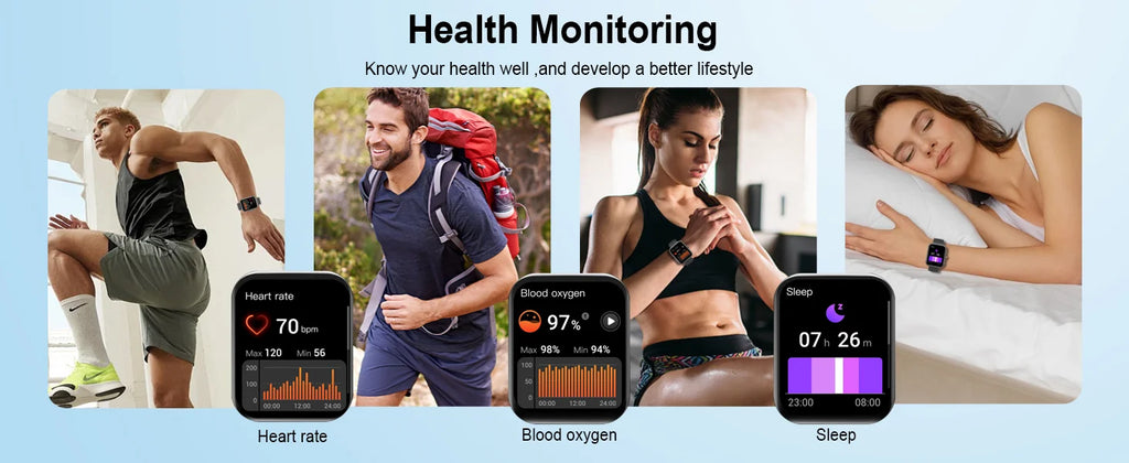 Smartwatch (Anrufe annehmen/tätigen), 1,96" Smartwatch, Fitness-Tracker, Schlafmonitor, Schrittzähler, über 100 Sportmodi, IP68 wasserdicht