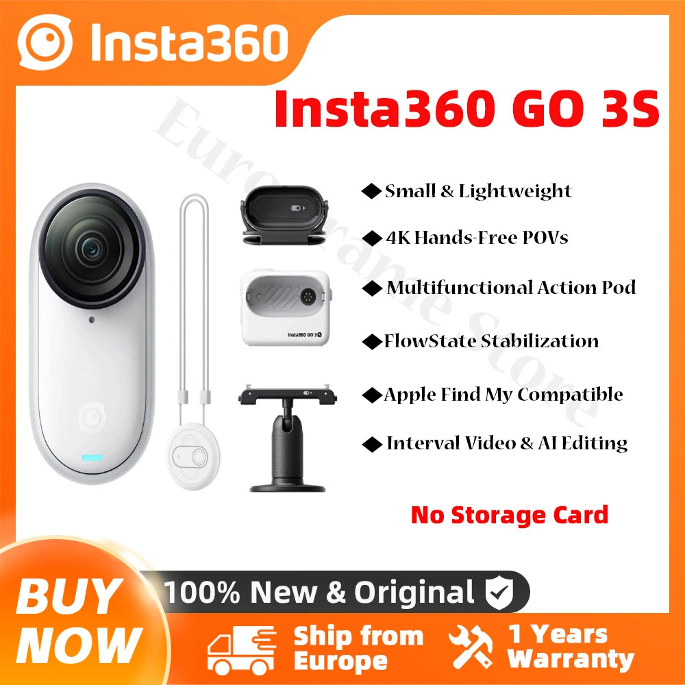 Insta360 Neue GO 3S – Winzige 4K-Kamera, tragbar und vielseitig, freihändig, POV, überall montierbar, Stabilisierung