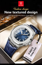 POEDAGAR Top Luxus Quadratische Herrenuhr Datum Wasserdicht Leuchtend Herren Armbanduhr Hochwertige Leder Herren Quarzuhren+Box Reloj