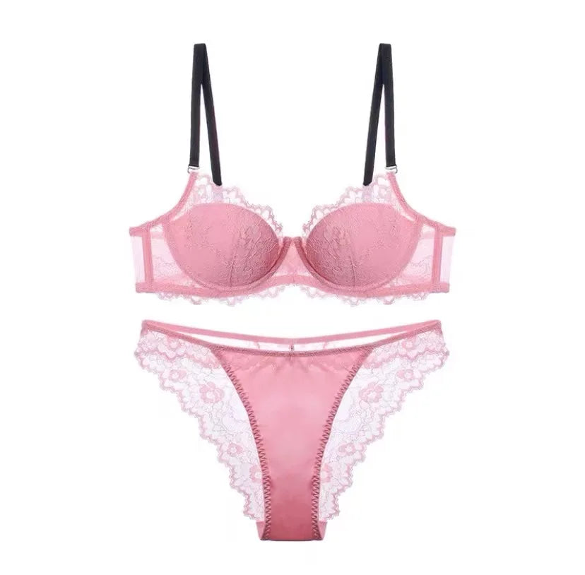 Sexy Spitzen-BH- und Höschen-Set, Minimizer, Anti-Sagging, vollflächig bedeckend, verstellbarer Bügel, große Bruststütze, dünne Seitenstütze, kein Überlaufen
