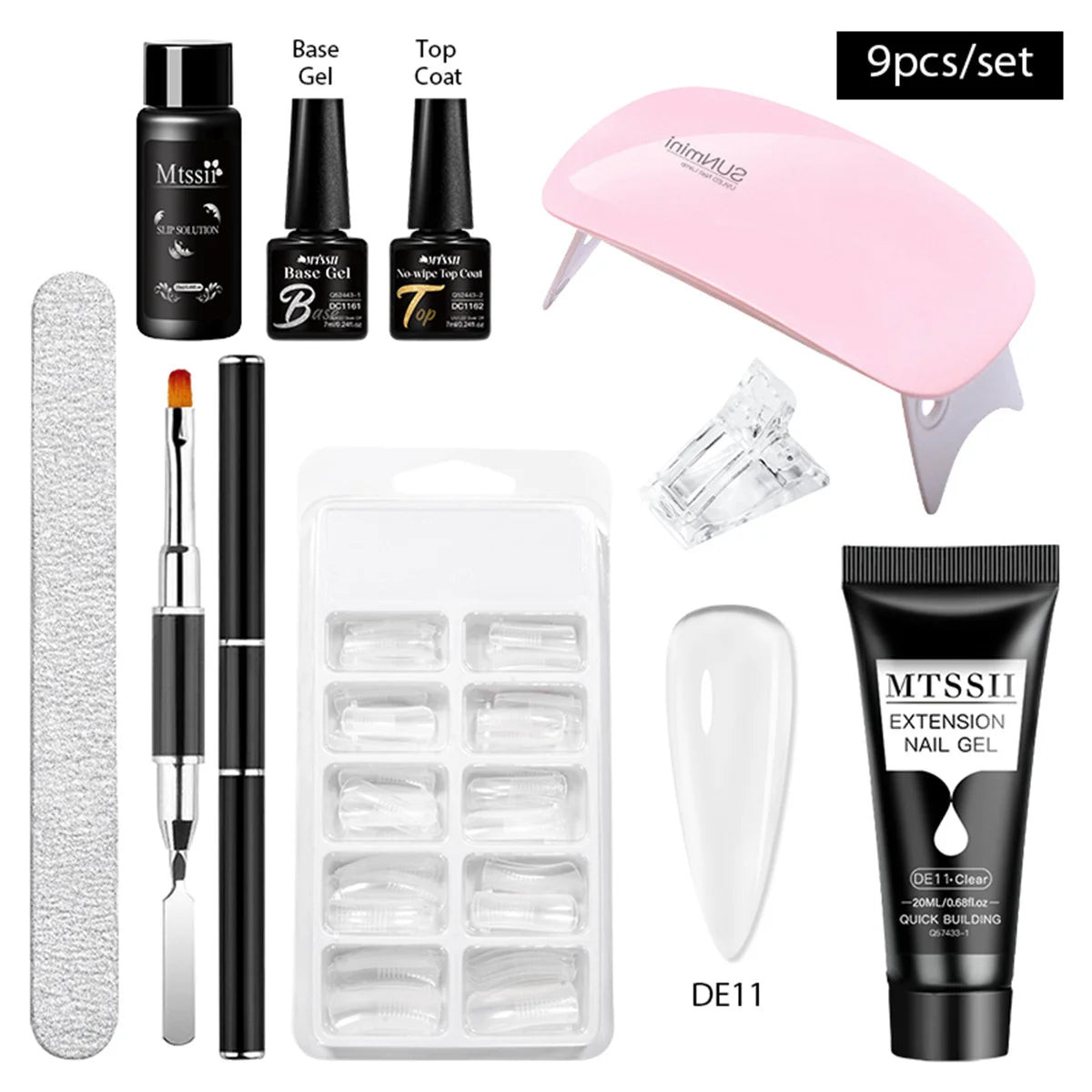 24-teiliges Set 20ml Poly Nail Extension Gel Kit Mini-UV-Lampe Versiegelung mit Basislack Überlack Professionelles Poly-UV-Nagelgel-Kit Starter-Kit