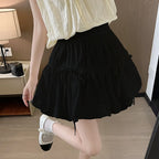 Süße Schleifen Plissierte Flauschige Röcke für Damen Sommer Koreanischer Stil Elastische Taille Laternenrock Damen Lockerer Weißer A-Linien Minirock