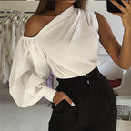Sexy schulterfreie Damenhemden Sommer Laternenärmel Bluse Casual Loose Solid Tops Lady Elegante Blusen Femme Streetwear Hemd