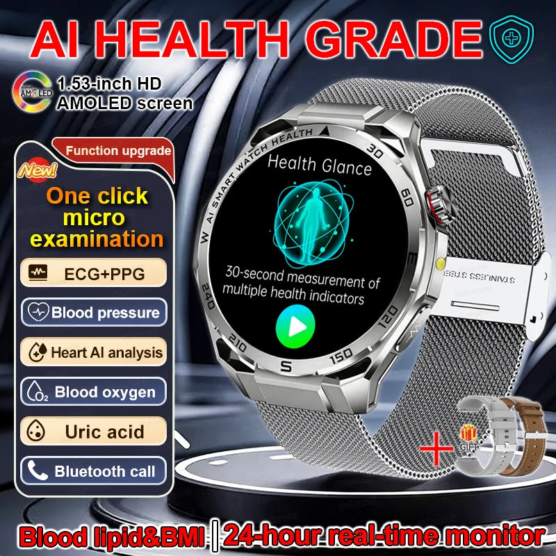 EKG High-End Gesundheits-Smartwatch Herren Blutdruck Lipide Blutsauerstoff Körperanalyse Harnsäure Gesundheitstracker Smartwatch Herren Damen