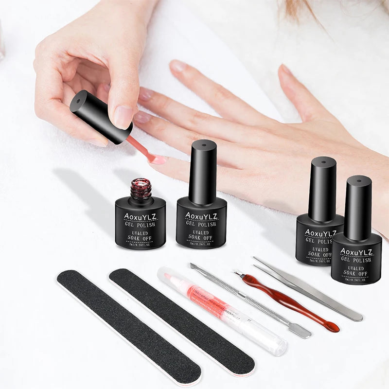 28tlg./Set Gel-Nagellack-Set Glasflasche Soak Off UV-Gel-Lack Rot Rosa Bunter Gel-Nagellack Matt Top Base Coat Nagelgel-Kit