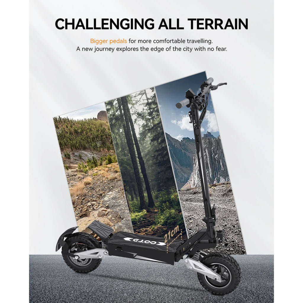 T10 Tragbarer E-Scooter 900W Spitzenleistung 48V 13.5/18 Ah Akku Elektroroller für Erwachsene 11 Zoll Offroad-Reifen Elektroroller