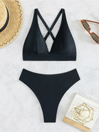 S - XL Kreuzrücken Mini Micro Tanga Bikini Damen Badeanzug Zweiteiliges Bikini Set Bademode Schwimmanzug K5022
