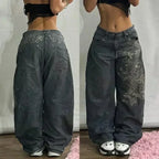 Amerikanische Y2K 2025 Neue weite Baggy Black Jeans Oversized Damen Street Casual Joker Denim-Hose Paar-Jeans Vintage Streetwear