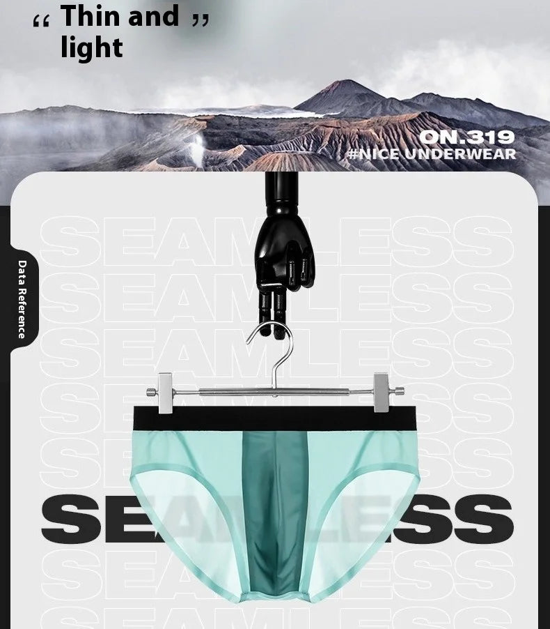 4er-Pack LORIEN CREST Eisseide Herrenunterwäsche nahtlos ultradünn doppellagiger Schritt atmungsaktive Herrenslips mittlere Leibhöhe sexy&leicht