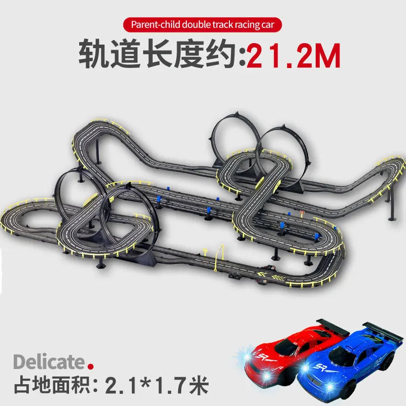 Elektrische ferngesteuerte Slot-Car-Rennbahn, groß, 2 Spieler, wettbewerbsfähig, Dual-Modus, ferngesteuert, einstellbar, Spleißen, Kinder-Erwachsenen-Geschenkset