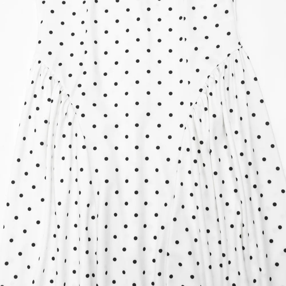 Talenza Weißes gepunktetes langes Kleid Sommer Sexy High-Waist Vintage Print Ärmelloses Kleid Lässige Party Urlaub Neues Damenkleid