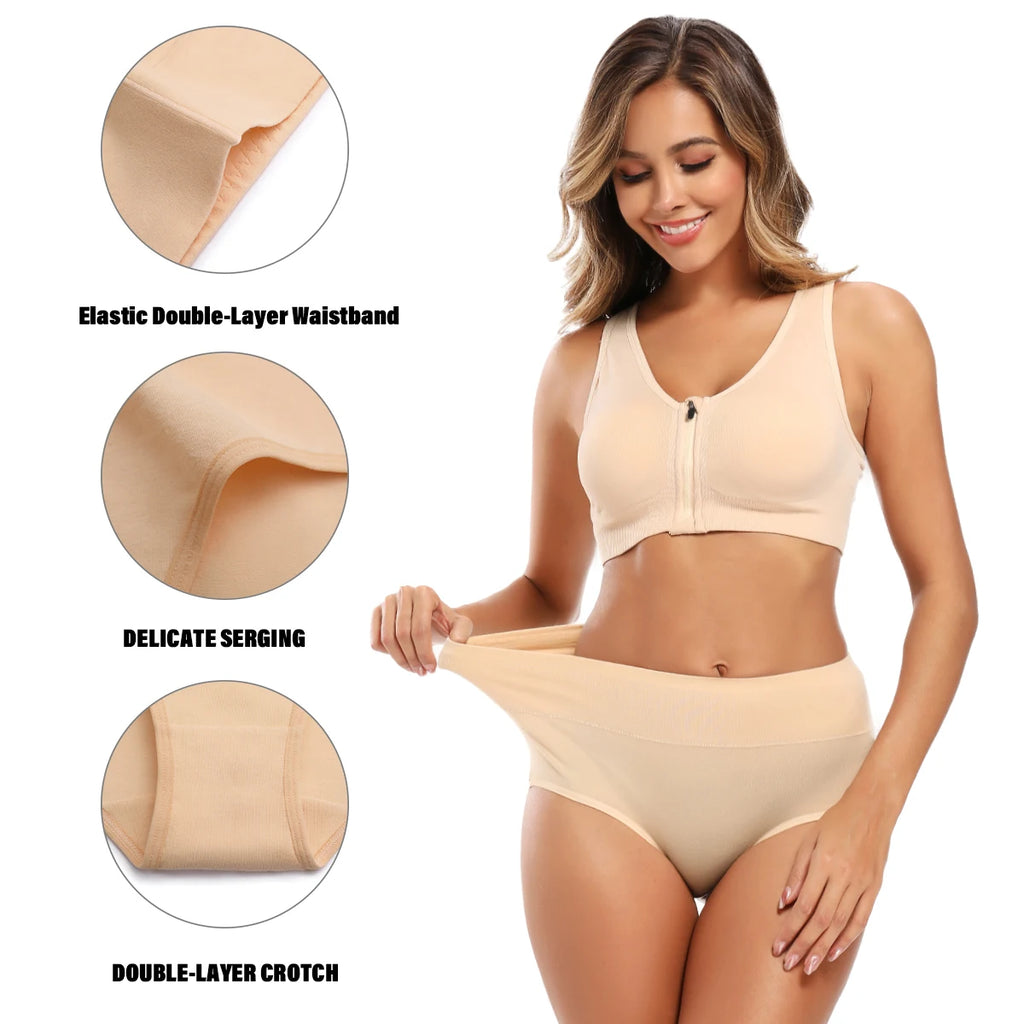 Molasus 5 Stück Damen Baumwollunterhosen Nahtlose Unterwäsche Hohe Taille Volle Abdeckung Damen Slips Set Atmungsaktive Unterhosen Übergröße