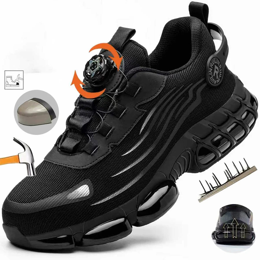 Herren Arbeitsschuhe Drehverschluss-Arbeitssneaker Schutzschuhe Industrie-Sicherheitsschuhe Durchtrittsicher Anti-Smash Stahlkappen-Schuhe