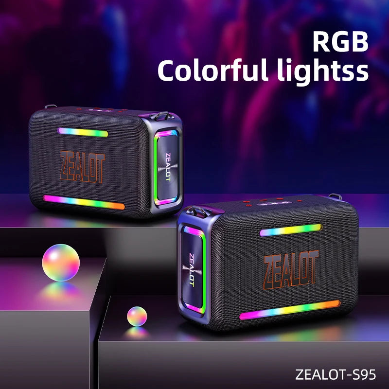 zealot-S95 Tragbarer Bluetooth-Lautsprecher Wasserdicht 120W Hohe Leistung RGB Buntes Licht Kabelloser Subwoofer 360 Stereo Surround TWS